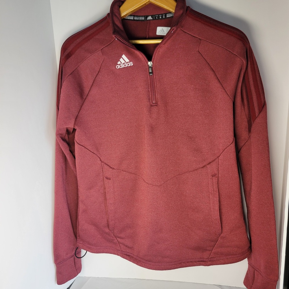 Adidas Climawarm Quarter Zip Pullover Maroon Fleece Lined Jacket Mens Large